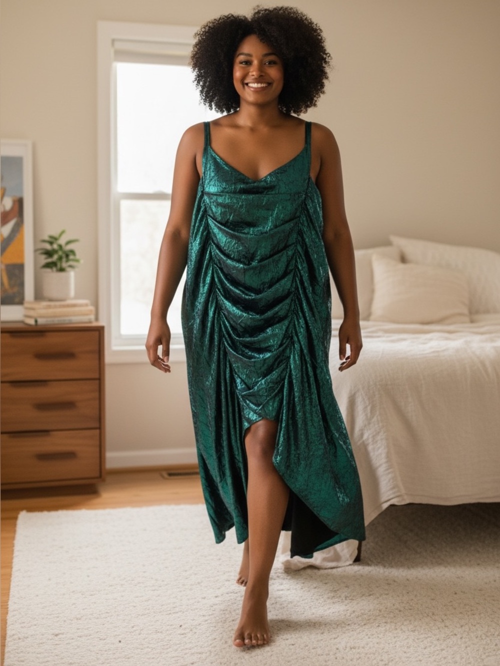 AKIRA Teal Metallic Slip Dress